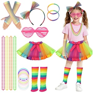 Accessoires de costume Pafu Carnival années 80 : <span class=keywords><strong>tutu</strong></span> néon, bandeau, collier, gants, lunettes, chauffe-jambes, ensembles de déguisement années 80 - Product Image 2