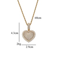 Collier Hip hop en or rose véritable plaqué avec du laiton et du zircon bling, pendentif coeur d'amour pour femmes et hommes