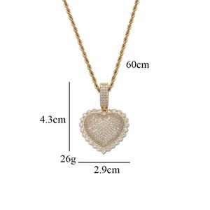 Collier Hip hop en or rose véritable plaqué avec du laiton et du zircon bling, pendentif coeur d'<span class=keywords><strong>amour</strong></span> pour femmes et hommes - Product Image 5