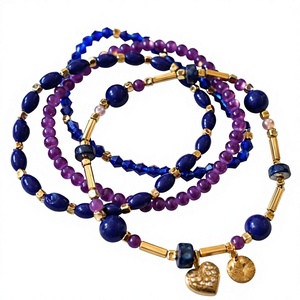 Bohemian Beaded <b>Bracelets</b> Set With Purple Amethyst And Blue <b>Beads</b> Gold Plated Heart Charms Unisex Jewelry Exquisite Gift Jewelry - Product Image 1