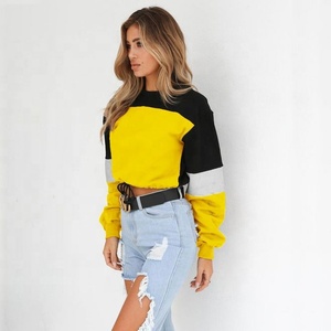 Impresión personalizada de las mujeres de la moda de calidad superior de tres colores sudaderas de lana rayas de color amarillo sudaderas logotipo personalizado bloque de color sudaderas señora Digital Print Techniques - Product Image 3