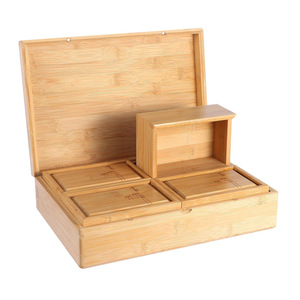 Caja de Almacenamiento de Bambú con Tapa Abatible, Organizador de Escritorio Rectangular de 45L, Caja Organizadora para Oficina - Product Image 1