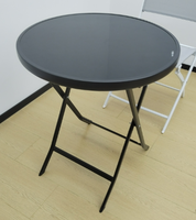 Table pliante d'intérieur simple et de haute qualité, multifonctionnelle, imperméable, durable, en verre noir, pliée, ronde, pour le jardin