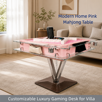 Table de Mahjong Rose avec Options de Couleurs de Nappe, Verre Trempé et Manipulation Automatique des Tuiles pour Espaces de Loisirs