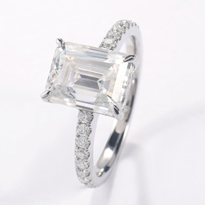 Anillo de boda de compromiso para mujer, <span class=keywords><strong>oro</strong></span> <span class=keywords><strong>blanco</strong></span> de 10k, <span class=keywords><strong>14k</strong></span>, 18k, 1ct, 2 quilates, Esmeralda cortada, Diamante de moissanita, <span class=keywords><strong>precio</strong></span> al por mayor - Product Image 1