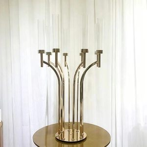 Gold or Silver 110CM Tall Metal Candle Holder With <b>Glass</b> Table Centerpiece Decor for Wedding and Event Decoration - Product Image 5