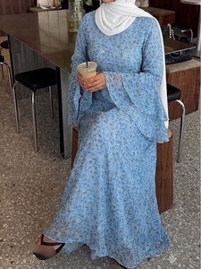 OEM ODM <b>Chiffon</b> Printed Abaya <b>Dress</b> Double Layer Flare Sleeve Modest Muslim Women Maxi <b>Dress</b> Islamic Casual <b>Long</b> <b>Dress</b> - Product Image 4