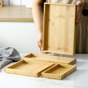 Bandejas de madera de bambú, bandeja rectangular de madera maciza para servir tazas de té y aperitivos, para uso en el hogar y la cocina, varios tamaños - Product Image 2