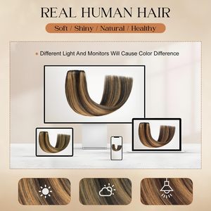 Extensiones de Cabello Humano Remy <span class=keywords><strong>con</strong></span> Clip, 20 Pulgadas, 8 Piezas, 100g, Doble Trama, Sin Costuras, <span class=keywords><strong>Balayage</strong></span> Marrón Oscuro <span class=keywords><strong>con</strong></span> Reflejos <span class=keywords><strong>Castaño</strong></span>, Invisibles - Product Image 6