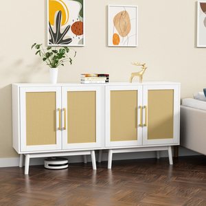 Cross-border hot-selling panel furniture, living room and kitchen rattan <b>sideboard</b> with doors, shelves, and <b>storage</b> cabinets, - Product Image 1