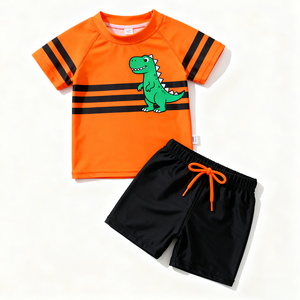 Oeko Texカスタム2ピーススイムセット男の子用ウェットスーツサンブロック付き半袖子供用スプリットスプリング水着 - Product Image 1