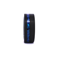 THX Schmuck Herrenring aus schwarzem Wolframkarbid mit 8mm natürlichem blauem Opal-Einlage im Kanalset, von Drittanbietern zertifiziert, Casual/Sportlich