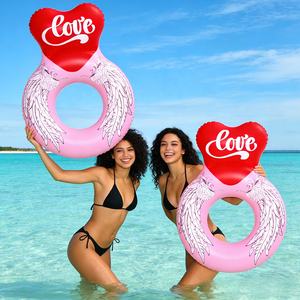 Anelli Gonfiabili a Forma di Cuore Personalizzati per Adulti con Ali d'Angelo, Ciambelle Galleggianti per Piscina, per Feste di Addio al Nubilato e Vacanze - Product Image 2