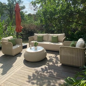 Meubles d'extérieur modernes pour villa, cour, patio, ensemble de canapés de jardin en aluminium avec structure en corde tressée - Product Image 3