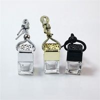 Nouveau diffuseur de parfum carré 6 ml pour voiture, flacon en verre suspendu avec couvercle en bois, bouteilles vides