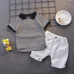 Costumes d'été pour garçons, 2 pièces, t-shirt polo à rayures et à manches courtes, à la mode, nouvelle collection <span class=keywords><strong>2021</strong></span> pour enfants - Product Image 1