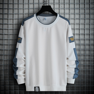 Suéter personalizado con logo para hombre, cuello redondo, estilo Hong Kong, con costuras en contraste, corte ajustado, moderno, de manga larga para primavera. - Product Image 1