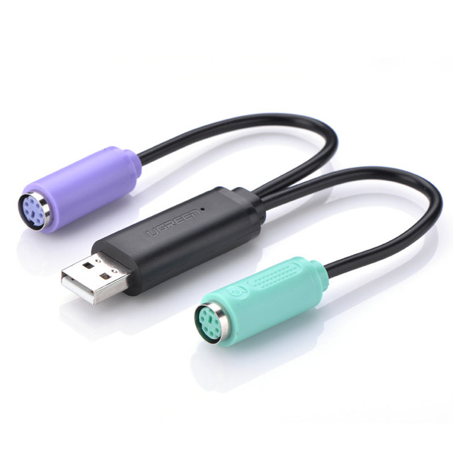 Green Alliance Plastic PS2 Turn USB 2.0 to DB25 Converter for Computer Keyboard and Mouse Round Port Adapter
