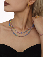 Parures de Bijoux pour Couple en Acier Inoxydable avec Chaîne Zircon, Collier et Bracelet, Modèle Triangle Prune, Plaqué Or Tendance