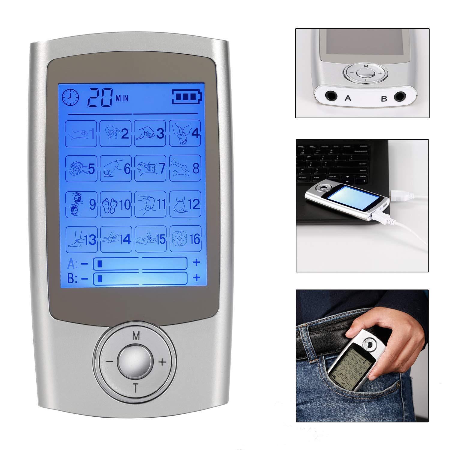 Tens Unit 16 Modes 20 Intensity Electric Stimulation Massager Muscle EMS Therapy Pain Relief Adjustable Lightweight LCD