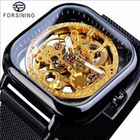 Montres pour hommes Forsining, montre automatique mécanique bleue océan, montre habillée carrée squelette, bracelet en acier maille, horloge Relogio