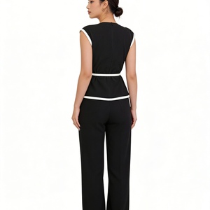 Áo kiểu peplum có dây buộc eo tương phản dành cho nữ - Áo sơ mi công sở không tay thông thường Sehe Fashion - Product Image 4
