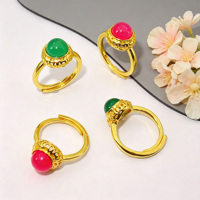 Bague ouverte en alliage de zinc plaqué or 18 carats, motif pièce de monnaie chinoise, incrustation de pierre cabochon, pour femmes, apprêts de bijoux DIY