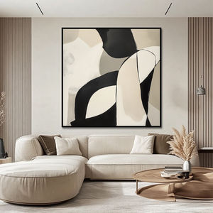 Peinture minimaliste texturée sur toile abstraite faite à la main originale Décoration d'art mural Wabi Sabi noir et blanc - Product Image 2