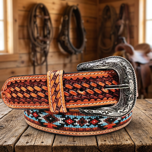 Ceinture en cuir de vachette vintage tressée carrée robuste avec boucle ardillon occidentale en acier gravé sur mesure, prête à l'expédition, très tendance - Product Image 3
