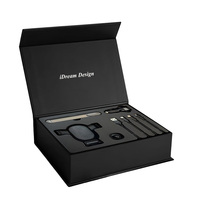 Boîte cadeau noire magnétique en carton rigide de luxe, fabriquée sur mesure par une usine OEM, écologique, réutilisable, avec doublure en mousse EVA et fermeture magnétique.