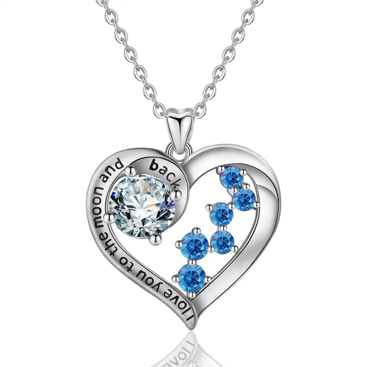 925 Sterling Silver women diamond zirconia love heart shape necklace Pendant