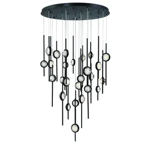 Supporta l'illuminazione a sospensione in cristallo nero di lusso moderno personalizzato per la cucina del soggiorno delle scale