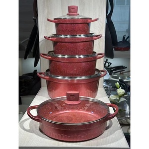 Vendita calda nuova 10 pezzi in granito metallo personalizzato colore Non bastone in alluminio casseruola <span class=keywords><strong>Set</strong></span> cottura - Product Image 4