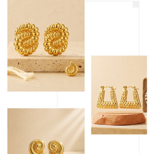 Pendientes de Acero Inoxidable con Diseño Espiral Retro Europeo y Americano, Patrón Trenzado, Joyería de Nicho - Product Image 6