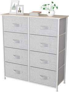Contenedores de almacenamiento con 8 cajones, cajas de tela con marco de acero resistente y armario de almacenamiento superior de madera, artículos para el hogar - Product Image 4