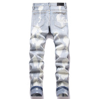 Jean slim tendance pour homme, style punk bleu, artisanat de qualité supérieure, extensible, avec trous et patchs
