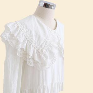 Fabricant de vêtements en gros 100% coton à manches longues col claudine brodé Mini robe <span class=keywords><strong>Dolly</strong></span> en blanc pour les femmes - Product Image 6