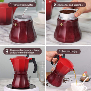 Cafetière italienne Cafetière en aluminium Espresso <span class=keywords><strong>Percolateur</strong></span> Moka Pot Cuisinière Outils de cuisine-Rouge dégradé 3/6/9/12 tasses - Product Image 6