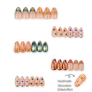 30 Uñas Postizas de Navidad con Diseño de Almendra, Adornos 3D con Lazo Dorado, Elegantes Uñas Francesas, Manicura Festiva para Fiestas - Product Image 3