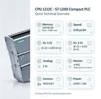 CPU Compacta Siemens SIMATIC S7-1200 CPU 1212C Asequible con 8 DI 24 V CC, 6 DO 24 V CC y 2 AI 0-10 V CC Integrados para la Industria