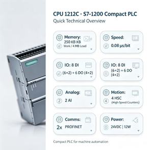 ซีพียู S7-1200แบบ SIMATIC 1212C ซีพียูขนาดกะทัดรัดพร้อมออนบอร์ด8 Di 24 V DC 6 DO 24 V DC 2 AI 0-10 V DC สำหรับอุตสาหกรรม - Product Image 2