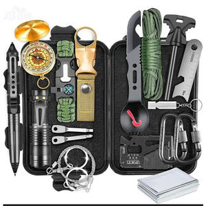 Kit de survie Jied Camp, ensemble d'outils de camping compact de 15 pièces avec boussole, couteau, lampe torche, corde, équipement multifonctionnel - Product Image 1