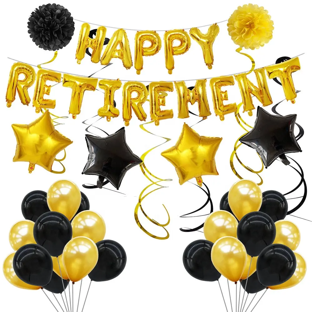 Mutlu emeklilik folyo yazı afiş lateks balonlar kağıt Pom Poms asılı Swirls için emekli parti malzemeleri