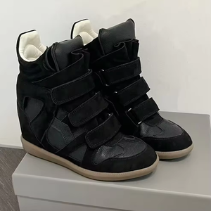 Zapatos deportivos de alta calidad para mujer, con plataforma y tacón de cuña, botas de nieve de cuero genuino, zapatos casuales de algodón de caña alta. - Product Image 3