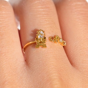 Principessa serie zircone anello di bellezza e la bestia carino teiera candela fiore rosa anello regolabile per le donne gioielli di moda - Product Image 2