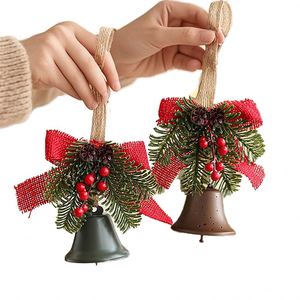 Decor Bells <b>Ornaments</b> Metal Pendants With <b>Red</b> Branch Pine Cones Design Bow Christmas Doors Bell - Product Image 1