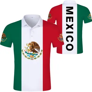 मेक्सिको फ्लैग प्रिंट के साथ थोक मूल्य पोलो शर्ट कस्टम मैन की लैपल शर्ट शॉर्ट स्लीव ड्रॉप शिप समर कैजुअल वियर गोल्फ शर्ट