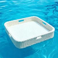 Plateau flottant rectangulaire tendance en rotin tressé PP étanche pour salle de bain, hôtel, villa, complexe hôtelier, petit-déjeuner, fruits