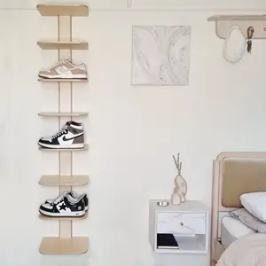 Ev yüzer Sneakers ayakkabı ekran koridor banyo ahşap asılı terlik raf duvara monte ayakkabı organizatörü ayakkabı rafı