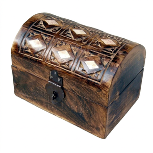 Round Mango Wood Handmade Eco-friendly Girls Jewel Storage Organizer Lock <b>Box</b> with Hand Carving Design Home Decor - Product Image 1